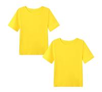 WinZero Kinder Baumwoll T-Shirt Rundhals Mädchen Jungen Gelb t Shirt Schul-PE Tee Tops für Kinder 2er-Pack Gelb Größe 134