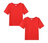 WinZero Kinder Baumwoll T-Shirt Rundhals Mädchen Jungen Rot t Shirt Schul-PE Tee Tops für Kinder 2er-Pack Rot Größe 110