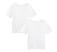 WinZero Kinder Baumwoll T-Shirt Rundhals Mädchen Jungen Weisses t Shirt Schul-PE Tee Tops für Kinder 2er-Pack Weiß Größe 134