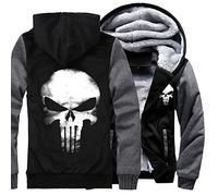 WIOSEN Herren Hoodies Punisher Zip Up Fleece Jacke Casual Kapuzenmantel Teen Erwachsene Cardigan Jumper Hoody Warm Tops Sweatshirt mit Taschen,Black-Aldult XL