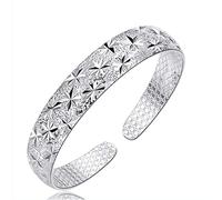 WIPPWER Verstellbarer Armreif aus Sterlingsilber, Kettenarmbänder, Damen-Armband aus 925er Silber, Gypsophila-Schnitzerei, Verstellbarer Armreif, Freundschaftsarmband, Damen-Silberschmuck, Geburt