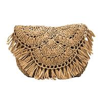 WIQUYBML Strandtasche All-Match Damen Strohtasche Handgemachte Fransen Strandtasche Mode Bast Stroh Rattan Handtasche Urlaub Umhängetasche Umhängetasche Clutch Bag (Typeg One Size)