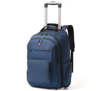 WIRABO Rucksack mit Rollen, 40L 17.3 Zoll Trolley Handgepäck Laptop Reisetasche mit Rollen Groß Rucksack füR Herren Arbeit, College, Blau