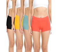 wirarpa Damen Baumwolle Boxershorts Panties Unterhosen Radlerhose unter Kleid mit Baumwoll Schritt 4er Pack Schwarz Grün Orange Gelb Größe 2XL