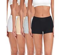 wirarpa Damen Baumwolle Boxershorts Panties Unterhosen Radlerhose unter Kleid mit Baumwoll Schritt 4er Pack Schwarz Grau Weiß Beige Größe M