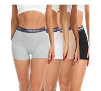 wirarpa Damen Panties Boxershorts Damen Baumwolle Unterhosen mit Bein Kurze Hosen unter Kleid 3" Schrittlänge 4er Pack Schwarz/Grau/Beige/Weiß Größe L