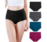 wirarpa Damen Unterhosen 4er Pack Panties Slips Damen Unterwäsche mit Hoher Taille Ultra Weich Taillenslip Schwarz/dunkelgrau/blau/rot Größe XL