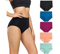 wirarpa Damen Unterhosen Baumwolle Slips Damen Unterwäsche Hohe Taille Taillenslip Weich Frauen 5er Pack Schwarz/Blau/Lila/Orange/Grün L