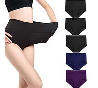 wirarpa Damen Unterhosen Baumwolle Slips Damen Unterwäsche Hohe Taille Taillenslip Weich Frauen 5er Pack Schwarz/Blau/Lila L