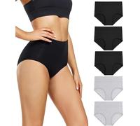 wirarpa Damen Unterhosen Baumwolle Unterwäsche Slips Damen Hohe Taille Taillenslip Weich Frauen 5er Pack Schwarz Grau S