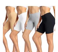 wirarpa Radlerhose Damen Kurz Baumwolle Boxershorts Unter Kleid Rock Unterhosen mit Bein Anti Scheuern Kurz Leggings 4er Pack Schwarz Grau Beige Weiß Größe M