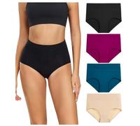wirarpa Unterhosen Damen Baumwolle Frauen Unterwäsche Hohe Taille Slips Hoher Taillenslip 4er Pack Schwarz Tiefrot Teal Beige Größe Small (36)