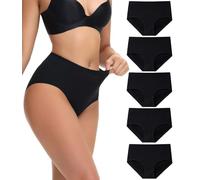 wirarpa Unterhosen Damen Baumwolle Hohe Taille Slips Weiche Unterwäsche Frauen Panties Damen 5er Pack Schwarz Größe XXL