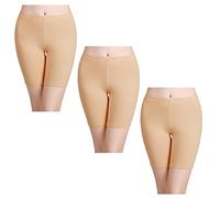 wirarpa Unterhosen Radlerhose Boxershorts Damen Hoher Bund Baumwolle Shorts Panties Lange Unterwäsche 3er Pack Beige Größe S