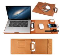 Wireless Charging Laptop Bag,3-Device Charging Workstation Sleeve，Brown | Multi-Compartment Carrying Case For 15.4/15.6/16 Inch Laptop,With Hidden Folding Kickstand,Removable Mouse Pocket
