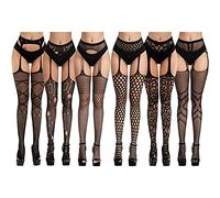 Wisdom1674 Strapsstrümpfe für Damen, 6 Stück Reizvolle Strümpfe Strumpfhosen, Stretch Netzstrümpfe, High Waist Mesh Strümpfe Straps Strumpfhose für Frauen