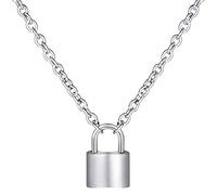 Wisdompro Kette mit Schloss Anhänger, 50 cm Halskette Edelstahl Choker, Punk Necklace für Damen und Herren