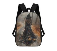 Witch in Black Dress with Hat Schulrucksack, 3D-gedruckt, Jungen Mädchen Schultasche, Kinderrucksack, Reiserucksack 17inch
