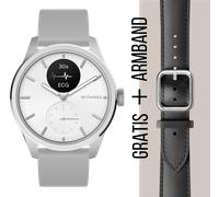 WITHINGS - SCANWATCH 2 - silver weiß grey silicon / 42 mm + Gratis Lederarmband braun