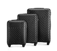 WITTCHEN Cube line Kofferset of 3 (S+M+L) ABS Mit Geometrischer Prägung 4 Lenkrollen Teleskopgriff Kombinationsschloss Reisekofferset Gepäckset Schwarz