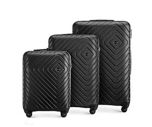 WITTCHEN Cube line Kofferset of 3 (S+M+L) ABS Mit Geometrischer Prägung 4 Lenkrollen Teleskopgriff Kombinationsschloss Reisekofferset Gepäckset Schwarz