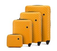 WITTCHEN Cube line Kofferset of 4 (S+M+L+Kosmetikkoffer) ABS Mit Geometrischer Prägung 4 Lenkrollen Teleskopgriff Kombinationsschloss Reisekofferset Gepäckset Orange