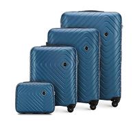 WITTCHEN Cube line Kofferset of 4 (S+M+L+Kosmetikkoffer) ABS Mit Geometrischer Prägung 4 Lenkrollen Teleskopgriff Kombinationsschloss Reisekofferset Gepäckset Dunkelblau