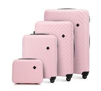 WITTCHEN Cube line Kofferset of 4 (S+M+L+Kosmetikkoffer) ABS Mit Geometrischer Prägung 4 Lenkrollen Teleskopgriff Kombinationsschloss Reisekofferset Gepäckset Hellrosa
