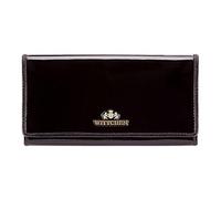 WITTCHEN Damen Geldbörse Portemonnaie, 2x19x10cm, Schwarz, Naturleder, Lackleder, Leder, Handmade, 25-1-075-1