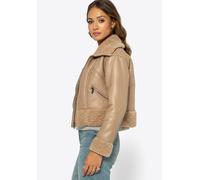 Wittchen Damen kurze beige Jacke mit Pelzbesatz, beiges Kunstleder M