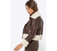 Wittchen Damen kurze braune Kunstlederjacke mit Pelzbesatz XL