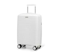 WITTCHEN FUERTA Line Kleiner Reisekoffer Bordgepäck Kabinenkoffer Handgepäck aus Polypropylen mit glänzenden Riemen 4 Doppel Lenkrollen Aluminium Teleskopgriff TSA Schloss Größe S Gebrochenes Weiß