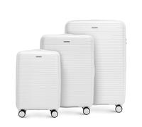 WITTCHEN FUERTA Line Kofferset Hartgepäck Erweiterbar Koffer aus Polypropylen mit glänzenden Riemen 4 Doppel Lenkrollen Aluminium Teleskopgriff TSA Schloss Größe (S+M+L) Gebrochenes Weiß