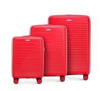 WITTCHEN FUERTA Line Kofferset Hartgepäck Erweiterbar Koffer Gepäck Set aus Polypropylen mit glänzenden Riemen 4 Doppel Lenkrollen Aluminium Teleskopgriff TSA Schloss Größe (S+M+L) Rot