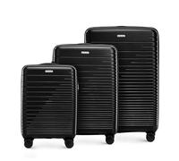 WITTCHEN FUERTA Line Kofferset Hartgepäck Erweiterbar Koffer Gepäck aus Polypropylen mit glänzenden Riemen 4 Doppel Lenkrollen Aluminium Teleskopgriff TSA Schloss Größe (S+M+L) Schwarz