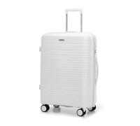 WITTCHEN FUERTA Line Mittlerer Reisekoffer Hartgepäck Erweiterbar Koffer Gepäck aus Polypropylen mit glänzenden Riemen 4 Doppel Lenkrollen Aluminium Teleskopgriff TSA Schloss Größe M Gebrochenes Weiß