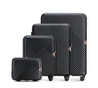 WITTCHEN Reisekoffer Koffer-Set 4tlg Trolley Polycarbonate Hartschalen Trolley 4 Rollen Kombinationsschloss TSA (S+M+L+Kosmetikkofer) Schwarz