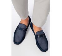 Wittchen Herren-Mokassins aus marineblau kariertem Stoff mit Wildleder EU41