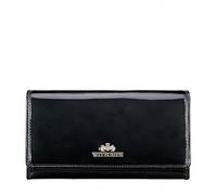 WITTCHEN Lackleder Geldbörse | Damen Geldbörse groß | echtes Leder | mit Druckknopf | RFID-Schutz | Kartenfächer | Reißverschluss | 18,5 × 10,5 × 1,5 cm | Kollektion Florence | Dunkelgrau