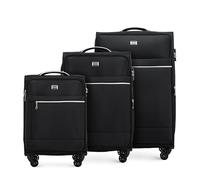 WITTCHEN MIRA Line Set mit 3 Koffer Gepäck Weichgepäck Reisekoffer Set aus Polyester Tragegriff Teleskopgriff Vier Lenkrollen TSA Kombinationschloss Größe (S+M+L) Schwarz