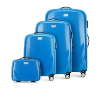 WITTCHEN PC Ultra Light Hartgepäck Reisekoffer Trolley Koffer 4er Koffer Set aus Polycarbonat Vier Lenkrollen TSA Kombinationsschloss Aluminium Teleskopgriff Größe (S+M+L+Kulturbeutel) Blau