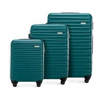 WITTCHEN Reisekoffer 3er Koffer-Set Rollkoffer Trolley Handgepäck Reisekofferset Gepäckset Hartschale aus ABS 4 Spinner-Rollen Zahlenschloss Groove Line grün Lufthansa/Eurowings/Ryanair/Condor