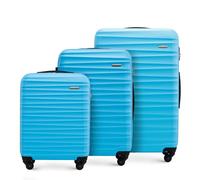 WITTCHEN Reisekoffer 3er Koffer-Set Rollkoffer Trolley Handgepäck Reisekofferset Gepäckset Hartschale aus ABS 4 Spinner-Rollen Zahlenschloss Groove Line blau Lufthansa/Eurowings/Ryanair/Condor