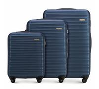 WITTCHEN Reisekoffer 3er Koffer-Set Rollkoffer Trolley Handgepäck Reisekofferset Gepäckset Hartschale aus ABS 4 Spinner-Rollen Zahlenschloss Groove Line Marineblau Lufthansa/Eurowings/Ryanair/Condor
