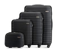 WITTCHEN Reisekoffer 4er Koffer-Set Rollkoffer Trolley Handgepäck Gepäck Reisekoffer Set Hartschale aus ABS 4 Spinner-Rollen Zahlenschloss Groove Line schwarz Lufthansa/Eurowings/Ryanair/Condor