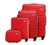 WITTCHEN Reisekoffer 4er Koffer-Set Rollkoffer Trolley Handgepäck Gepäck Reisekoffer Set Hartschale aus ABS 4 Spinner-Rollen Zahlenschloss Groove Line rot Lufthansa/Eurowings/Ryanair/Condor