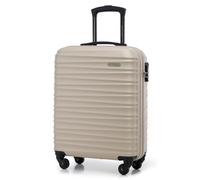 WITTCHEN Reisekoffer Handgepäck Kabinengepäck Rollkoffer Kabinenkoffer Kleiner Koffer Trolley Hartschale aus ABS 4 Spinner-Rollen Zahlenschloss Groove Line Größe S beige Lufthansa/Eurowings/Ryanair