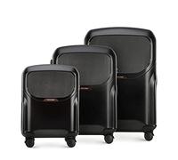 WITTCHEN Stilvoller Koffer-Set of 3 Trolley Strapazierfähigem Polycarbonat Trolley 4 Doppel-Lenkrollen TSA Zahlenschloss Reisekofferset Gepäckset (S+M+L) Schwarz