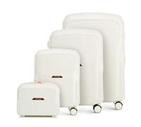 WITTCHEN Stilvoller Koffer-Set of 4 Trolley Strapazierfähigem Polycarbonat Trolley 4 Doppel-Lenkrollen TSA Zahlenschloss Reisekofferset Gepäckset (S+M+L+Kosmetikkoffer) Cremefarben