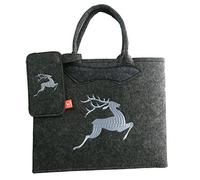 Witzgall Filztasche grau mit Hirsch und Handytasche 38x20x30 cm Trachtentasche